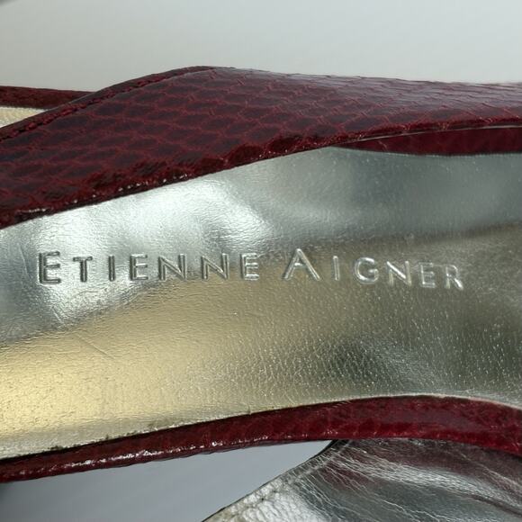 Etienne Aigner Sling Back Shoes Open Toe Womens US 9.5 Ophelia Snakeskin Red - Picture 7 of 10